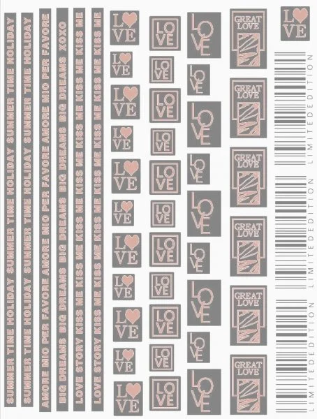 Nagelsticker - Aufkleber selbstklebend - Nail Sticker - rosegold schwarz Wörter Zeichen Streifen